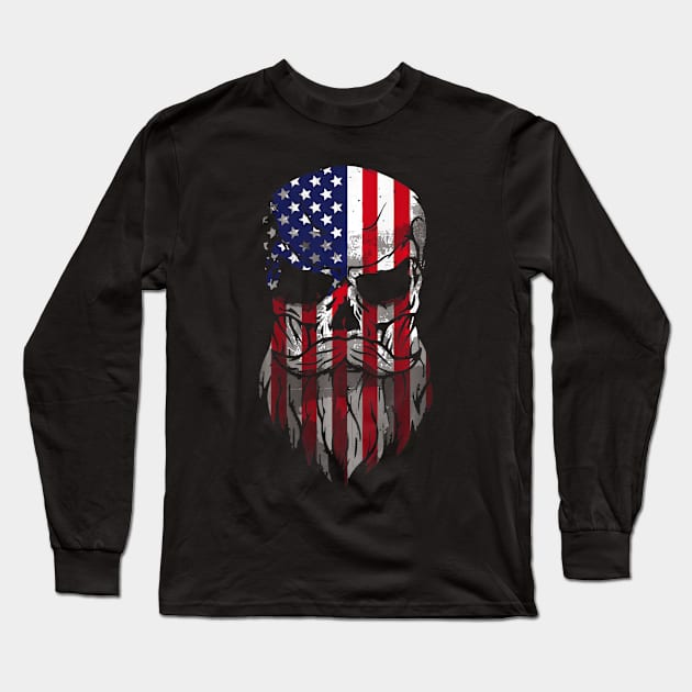 American Beard Skull Mens 4th of July T-Shirt Funny Gifts Long Sleeve T-Shirt by AdrianBalatee